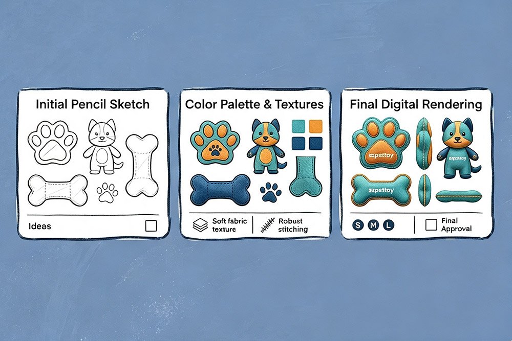 SZpettoy 3D digital mockup and physical prototyping for plush pet toys